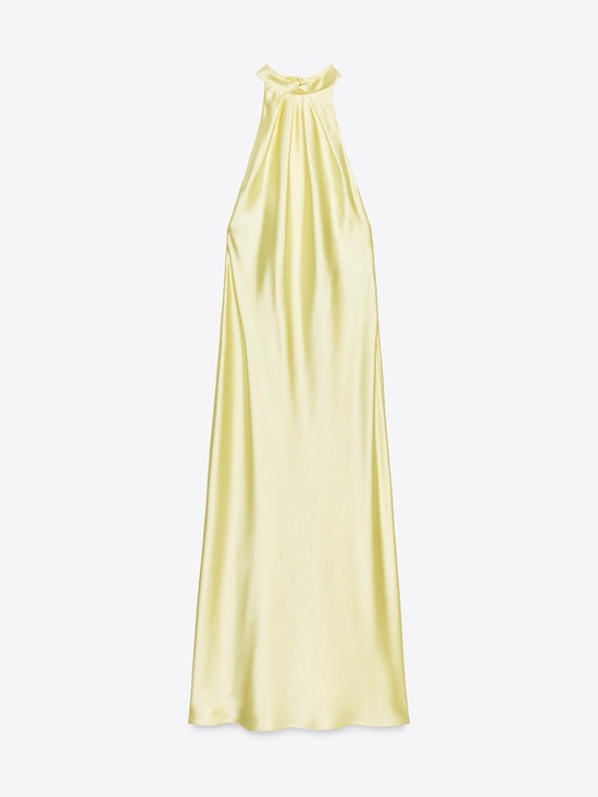 Zara butter Yellow Backless Halter maxi Dress holiday evening wedding - Picture 15 of 16